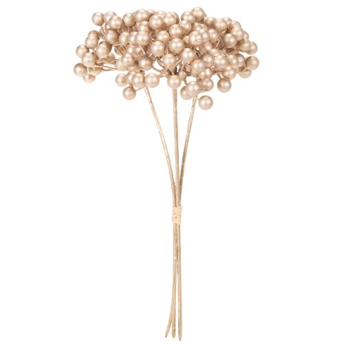 Ramo artificial de frutos silvestres, decoração cor champanhe, 28 cm, 3 peças | Floristik24.pt