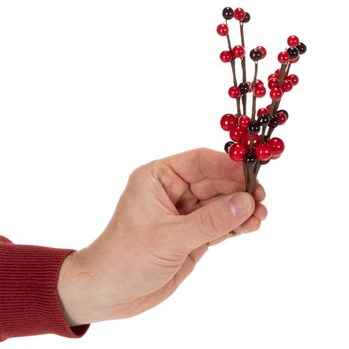 Ramo artificial com frutos vermelhos, 15 cm, 6 peças | Floristik24.pt