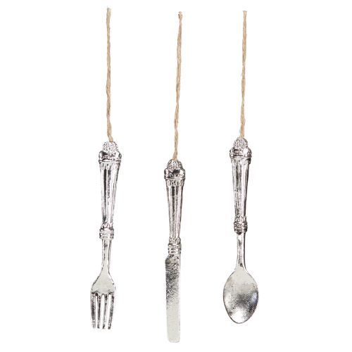 Itens Decoração de talheres para pendurar metal look prata 14cm 12 un