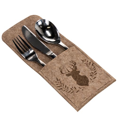 Porta-talheres com estampa de veado, feito de feltro, 26 cm, 4 peças