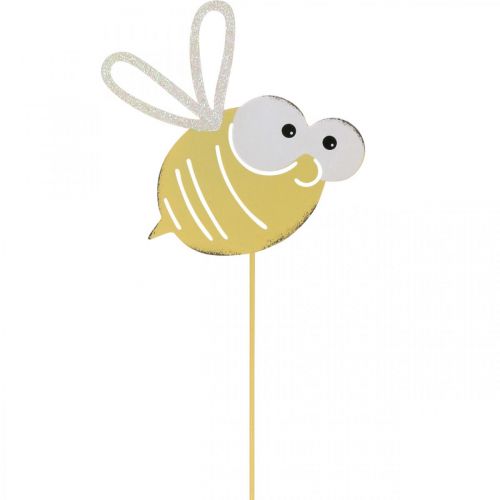 Floristik24 Abelha como plugue, mola, decoração de jardim, abelha de metal amarelo, branco L54cm 3pcs