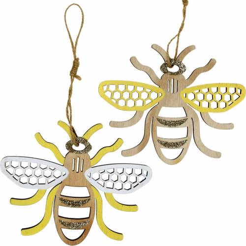 Floristik24 Decoração para pendurar abelhas amarelo, branco, madeira dourada decoração de verão 6 peças