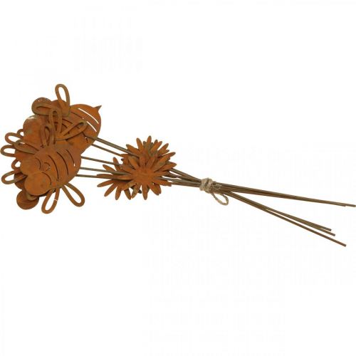 Itens Estaca de jardim abelha, decoração de primavera, estaca de metal ferrugem L24,5cm 6 peças