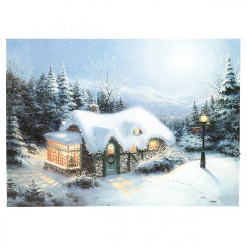 Floristik24 Paisagem de inverno mural de LED com casa 38×28cm Para bateria