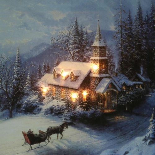 Floristik24 Paisagem de inverno mural de LED com igreja 38×28cm Para bateria