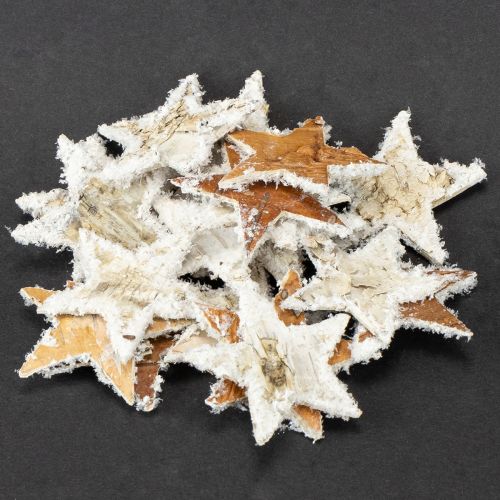 Itens Estrelas de bétula, cobertas de neve, 4 cm, naturais, 60 peças