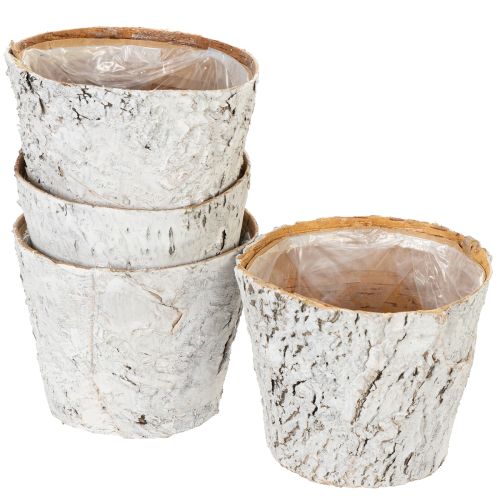 Floristik24 Vaso de bétula, tamanho médio, vaso para plantas, bétula, branco, Ø12cm, A10,5cm, 4 peças