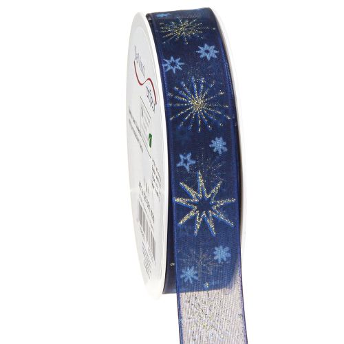 Itens Fita de Natal azul com estrelas douradas 25mm 20m