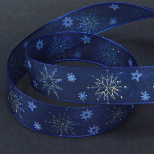 Itens Fita de Natal azul com estrelas douradas 25mm 20m