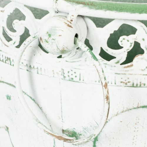 Itens Vaso de metal com relevo e alças, branco e verde, estilo shabby chic, A22/19,5/17,5cm, Ø25,5/20,5/15,5cm, conjunto de 3