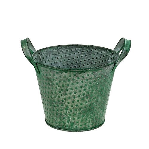 Floristik24 Balde de lata verde com pontos Ø15cm H12cm