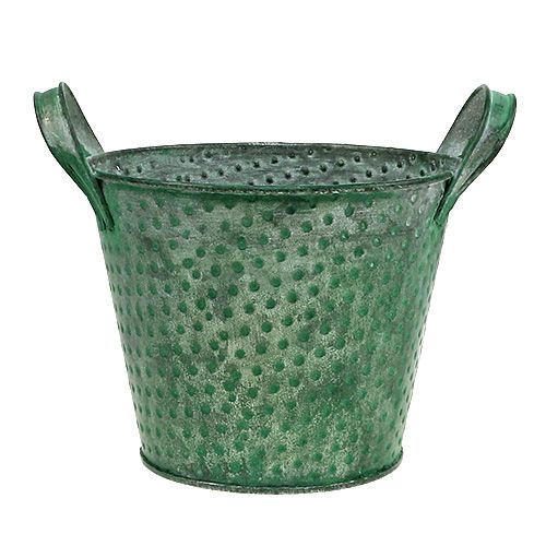 Floristik24 Balde de lata verde com pontos Ø15cm H12cm