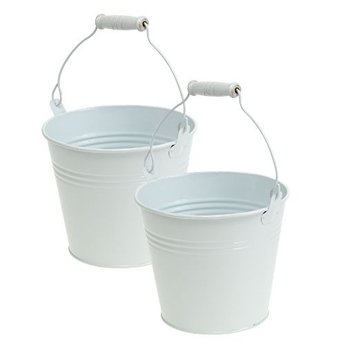 Floristik24 Balde de metal branco Ø14cm Alt.12cm 6 unidades