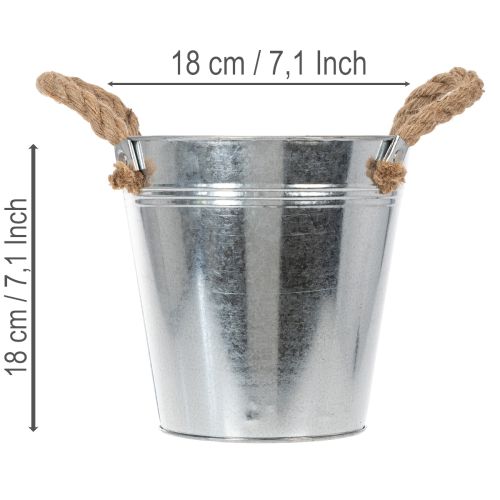 Balde de metal brilhante com alças de corda, Ø18cm | Floristik24.pt