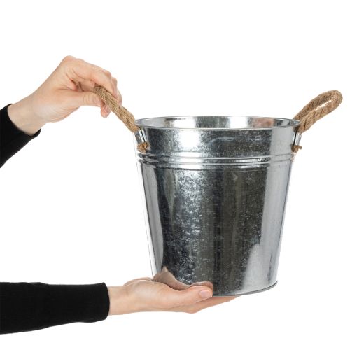 Balde de metal brilhante com alças de corda, Ø22cm | Floristik24.pt