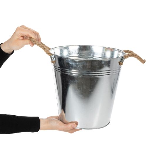 Balde de metal brilhante com alças de corda, Ø25cm | Floristik24.pt
