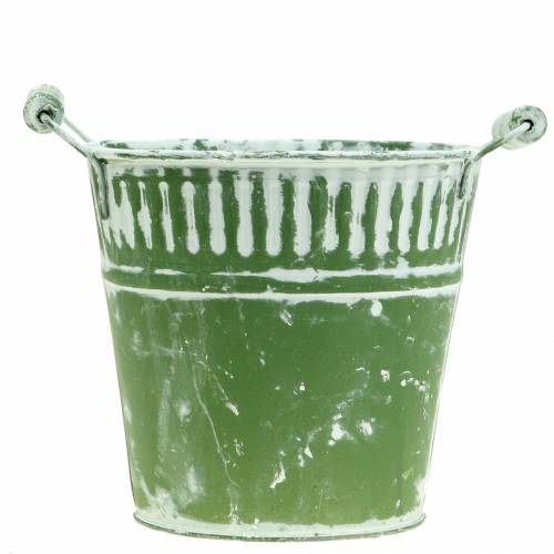 Floristik24 Balde de lata verde caiado Ø19cm Alt.17cm 1 peça