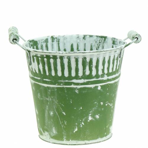 Floristik24 Balde de lata verde caiado Ø19cm Alt.17cm 1 peça