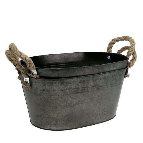 Floristik24 Tigela de lata antiga oval 31 x 20cm H15cm 2pcs