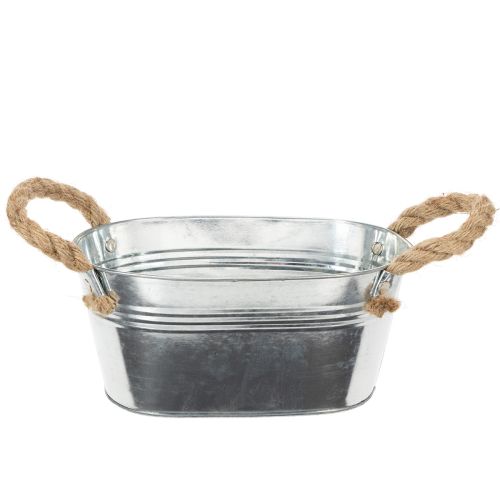 Tigela de metal com alças de corda, prateada, 22 cm de altura, 10 cm de altura. comprar | Floristik24.pt