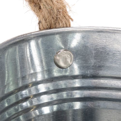 Tigela de metal com alças de corda, prateada, 22 cm de altura, 10 cm de altura. | Floristik24.pt