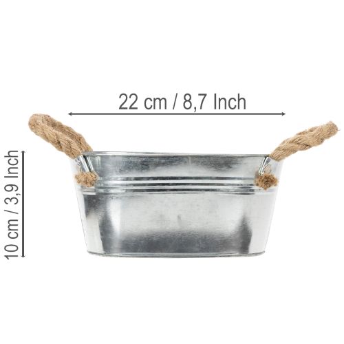 Tigela de metal com alças de corda, prateada, 22 cm de altura, 10 cm de altura. | Floristik24.pt
