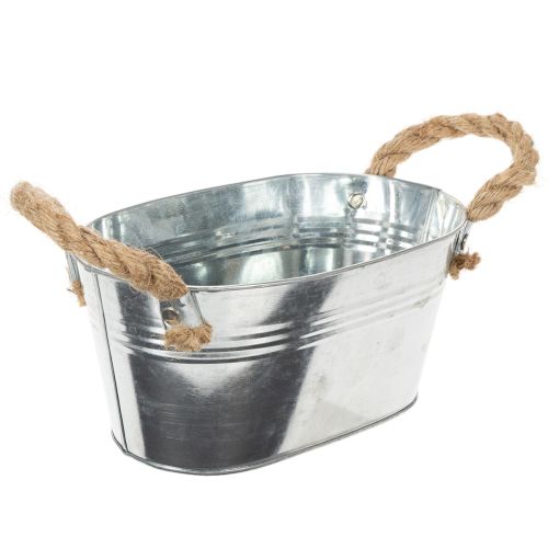Tigela de metal com alças de corda, prateada, 22 cm de altura, 10 cm de altura. | Floristik24.pt