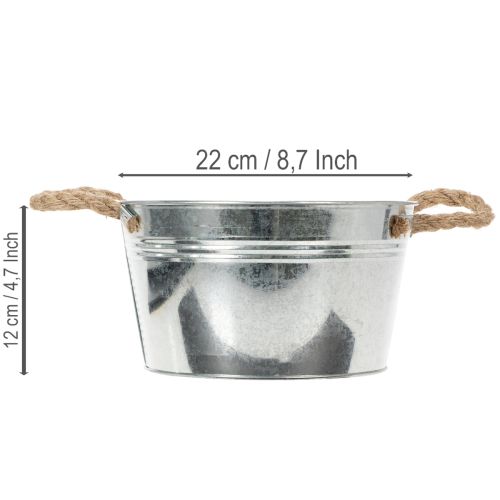 Tigela de metal brilhante com alças de corda, Ø22cm | Floristik24.pt