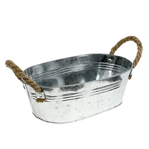 Floristik24 Tigela de lata oval prateada 30cm x 17cm x 10cm