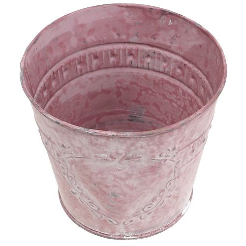 Floristik24 Pote de lata lavado rosa decorado Ø14cm Alt.12,5cm