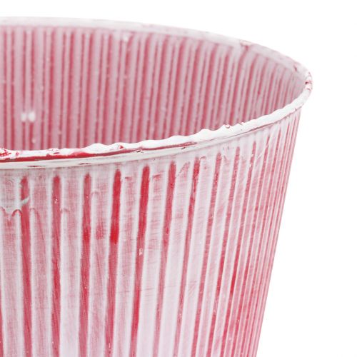 Floristik24 Panela de lata listrada vermelha Ø22cm Alt.21cm