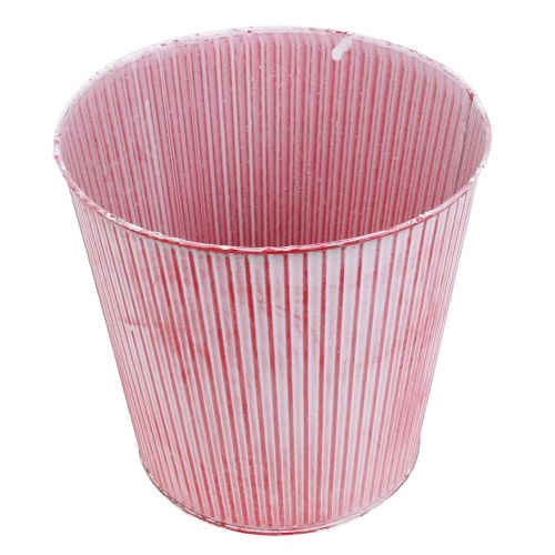 Floristik24 Panela de lata listrada vermelha Ø22cm Alt.21cm