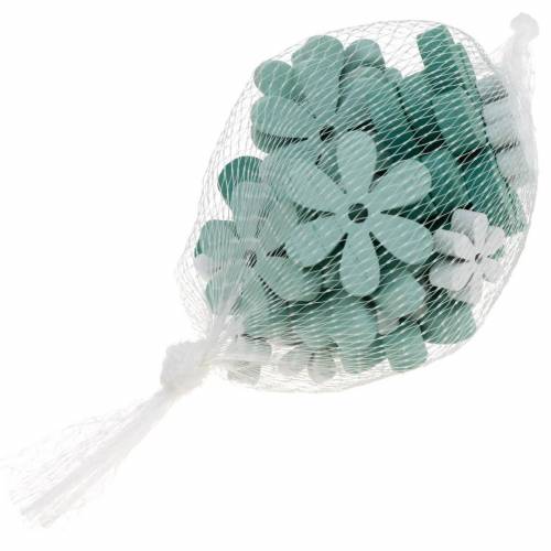Floristik24 Decoração dispersa flor verde, menta, flores de madeira brancas para espalhar 29 unidades