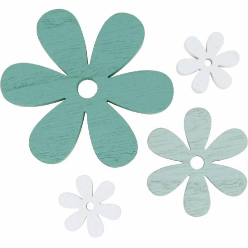 Floristik24 Decoração dispersa flor verde, menta, flores de madeira brancas para espalhar 29 unidades