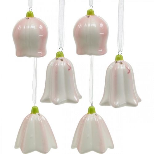 Floristik24 Sino de flores para pendurar rosa, decoração de primavera creme cerâmica H6cm 6pcs