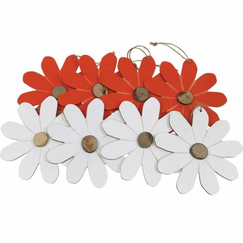 Floristik24 Pingente de flores, flores decorativas laranja e branco, decoração em madeira, verão, flores decorativas 8 peças