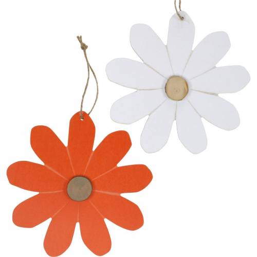 Pingentes de flores, flores decorativas laranja e branco, decoração em madeira, verão, flores decorativas 8 peças