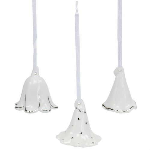 Floristik24 Sinos de flores para pendurar branco, prata 3pcs