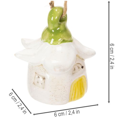 Itens Casinha de fada de cerâmica com flor para pendurar, 6 cm, 6 peças