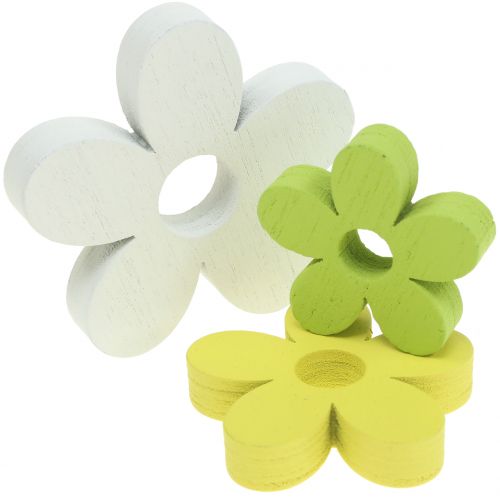 Floristik24 Flor de madeira branca/amarela/verde 3cm - 5cm 48 un