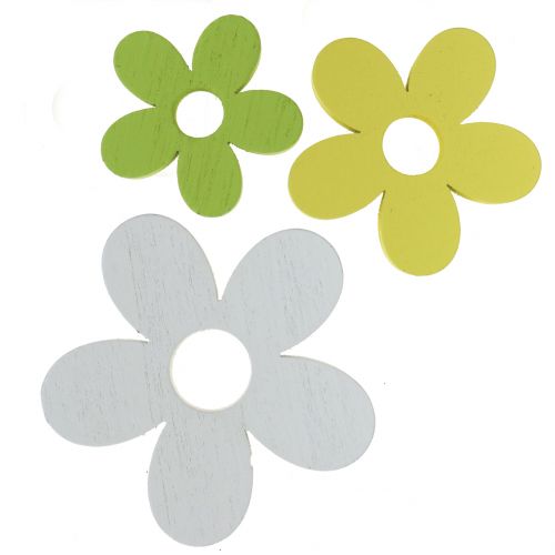 Floristik24 Flor de madeira branca/amarela/verde 3cm - 5cm 48p