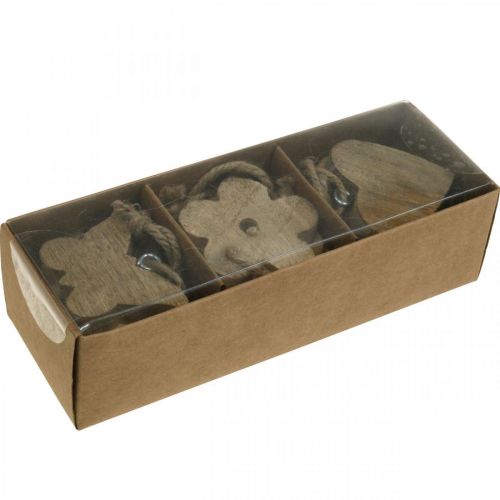 Floristik24 Pingente de madeira, coração de borboleta flor, decoração de primavera natural H5.5/4cm 12 peças