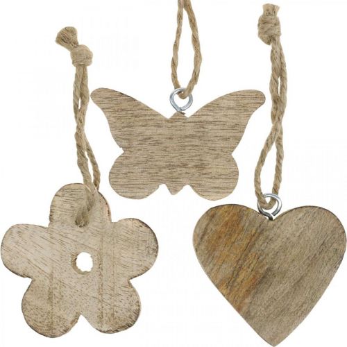 Floristik24 Pingente de madeira, coração de borboleta flor, decoração de primavera natural H5.5/4cm 12 peças