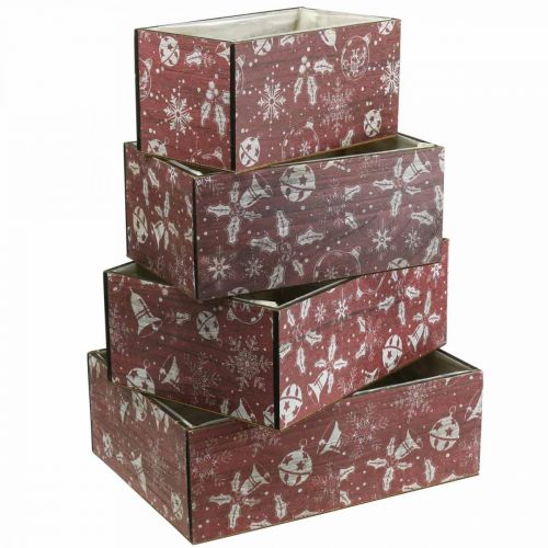 Caixa de flores vaso de natal madeira vermelha conjunto com 4