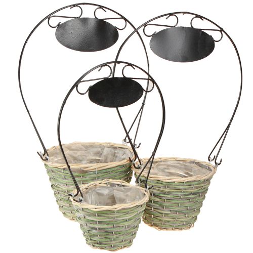 Itens Alça para cesta de flores com placa metálica Ø23/20/17cm conjunto de 3