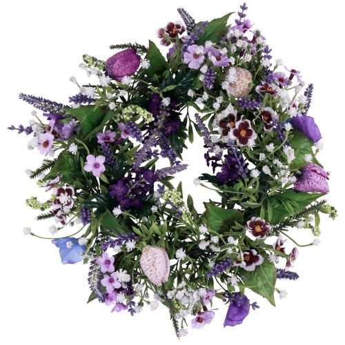 Floristik24 Guirlanda de flores decoração de parede artificial flores roxo branco Ø30cm Alt.9cm