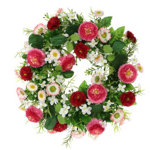 Grinalda de flores com Bellis Rosa-Branco Ø30cm