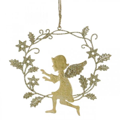 Floristik24 Guirlanda de anjo, decoração de Natal, anjo para pendurar, pingente de metal dourado Alt.14cm L15.5