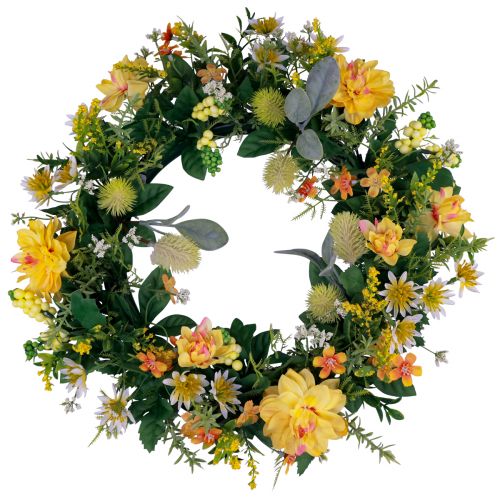 Guirlanda de porta decoração de parede flores dálias banksia amarelo Ø35cm