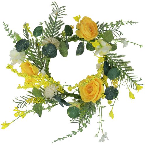 Floristik24 Coroa de flores artificiais Coroa de flores artificiais amarelo branco 42 cm